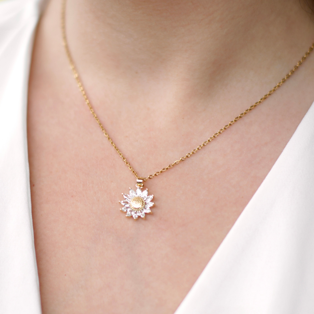 Cubic Zirconia Sunflower Necklace