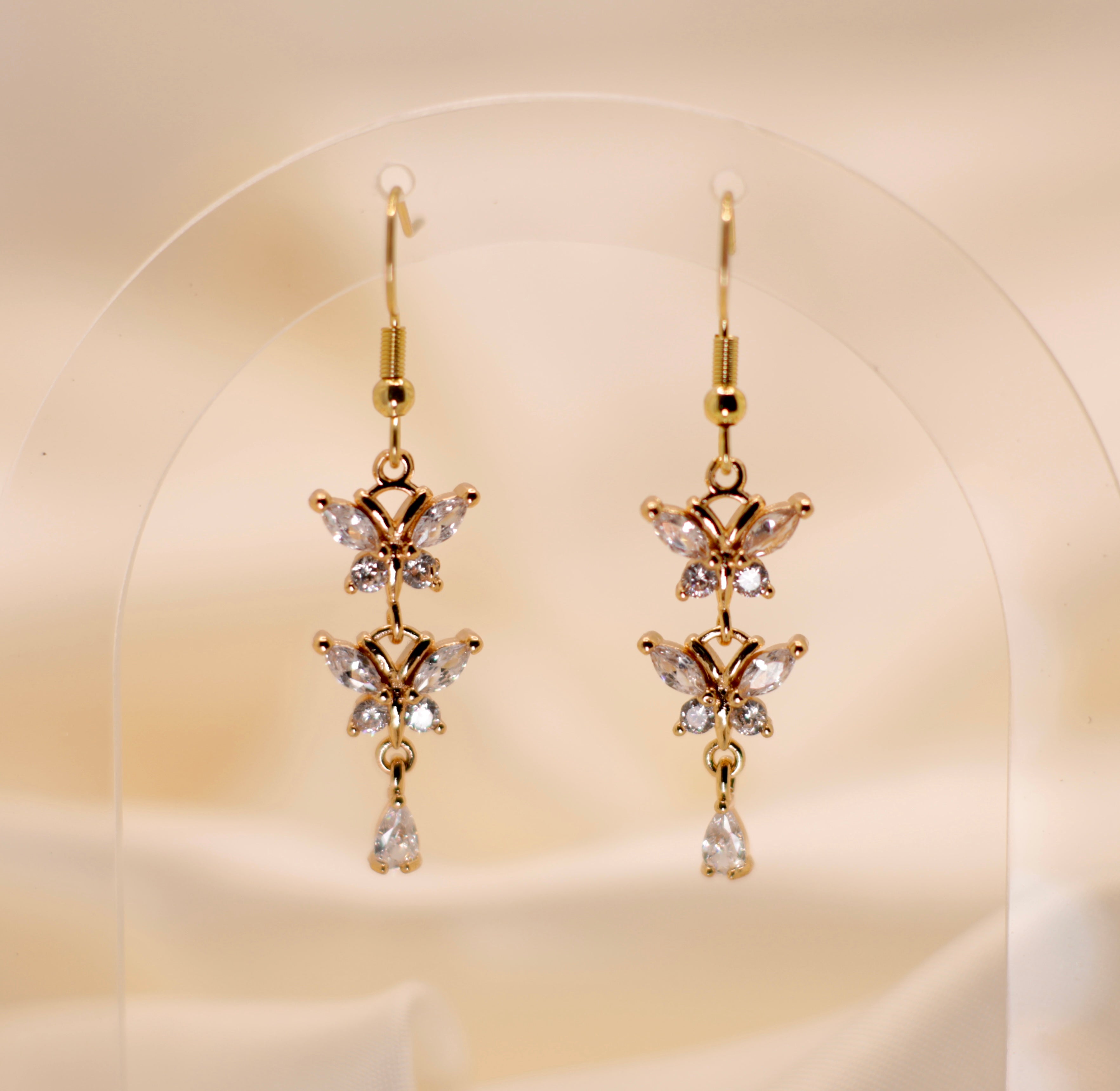 Cubic Zirconia Butterfly Drop Earrings