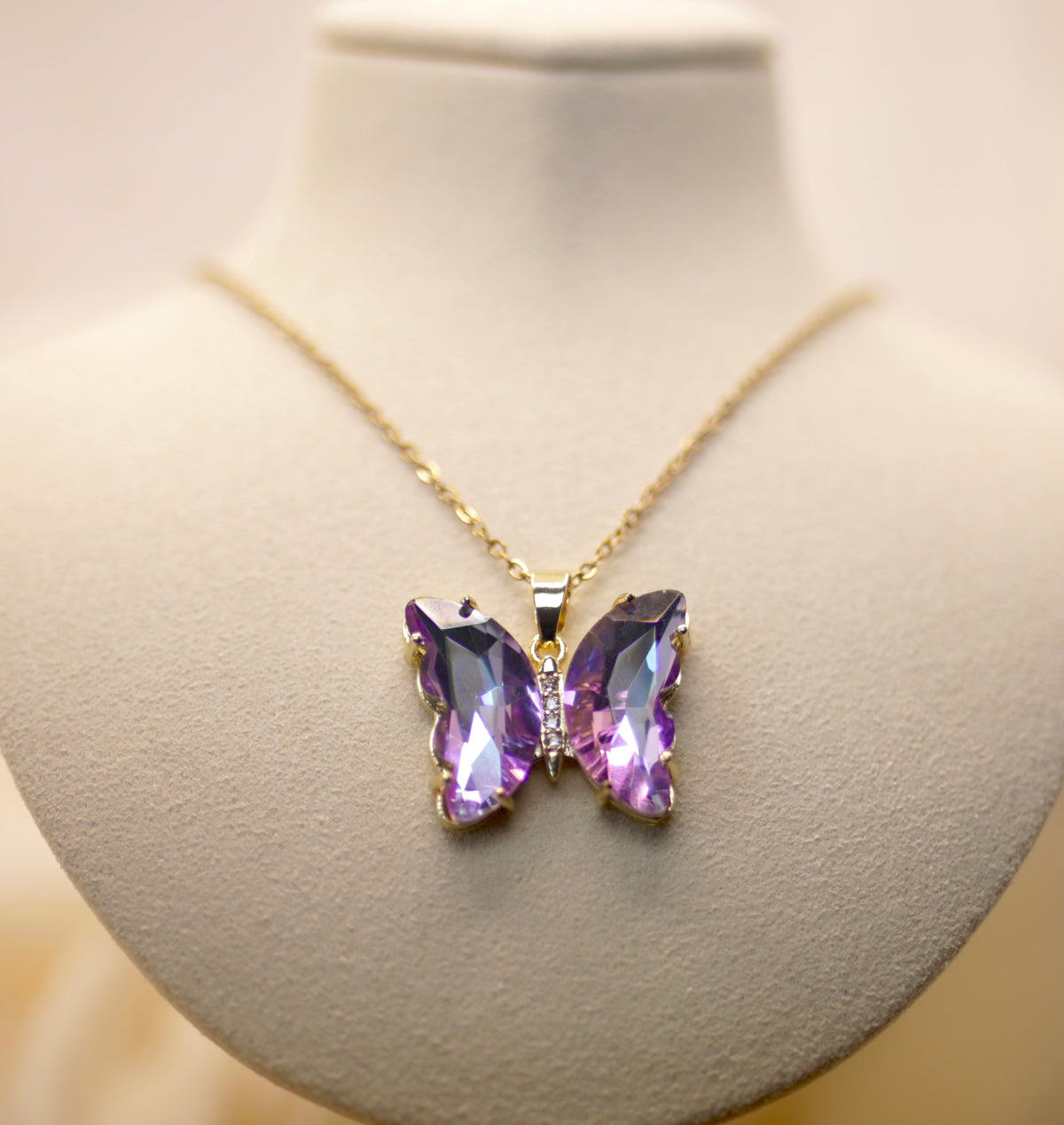 Purple Glass Butterfly Necklace