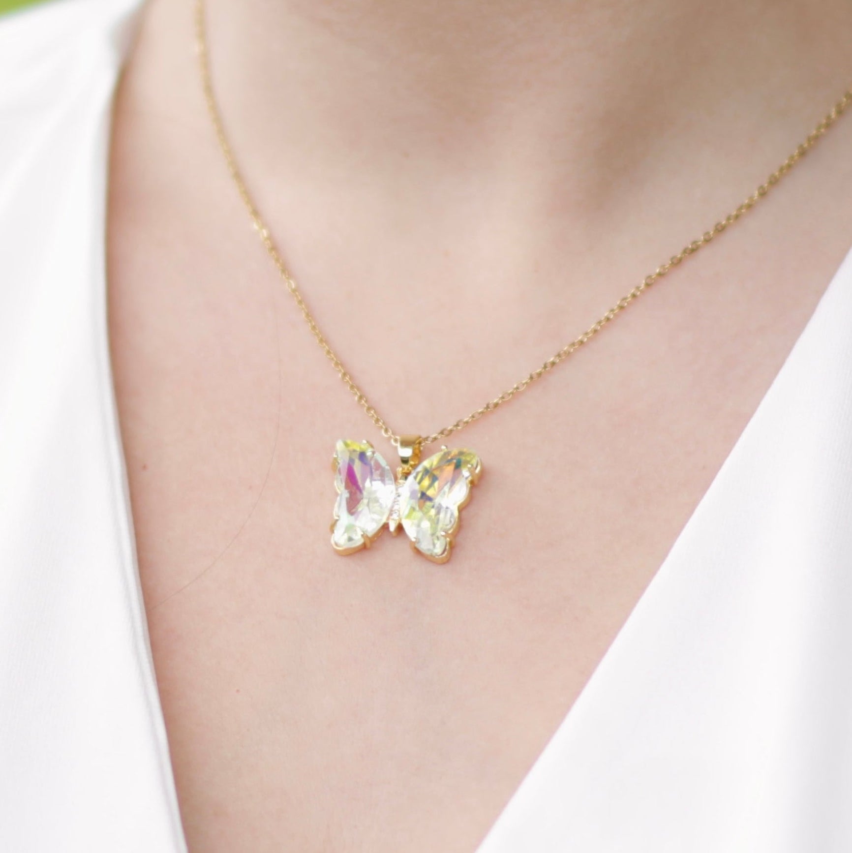 Clear Glass Butterfly Necklace