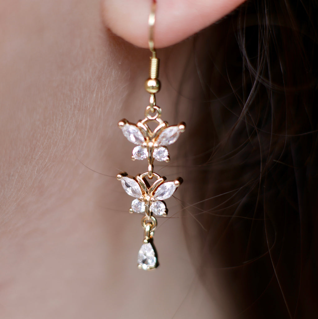 Cubic Zirconia Butterfly Drop Earrings