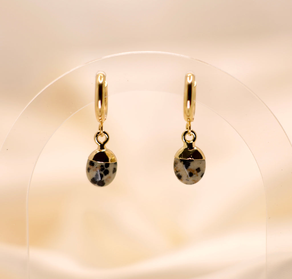 Dalmatian Jasper Huggie Earrings