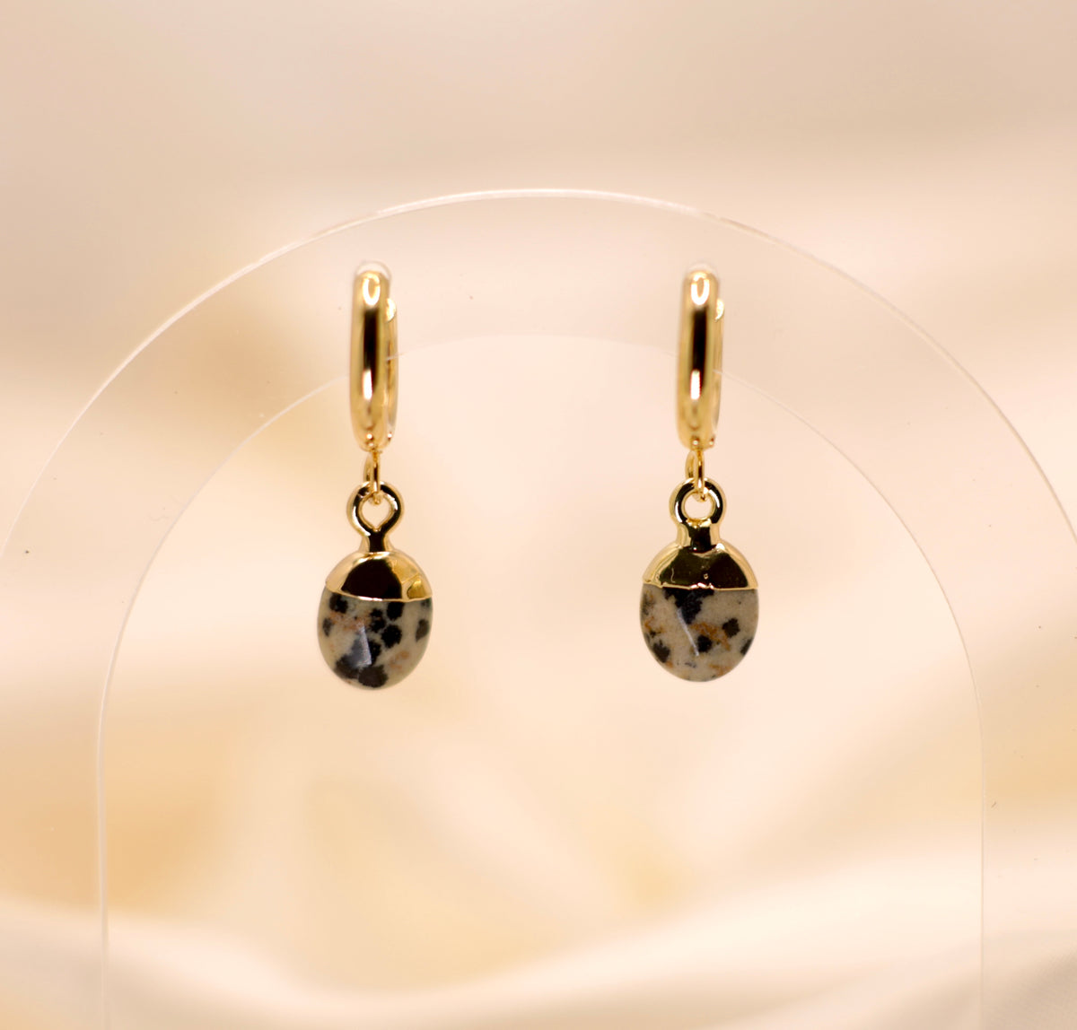 Dalmatian Jasper Huggie Earrings