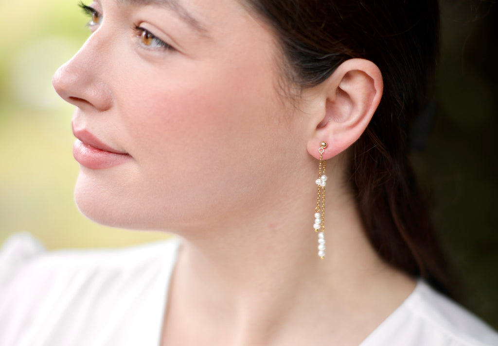 Natural Pearl Beaded Dangle Earrings