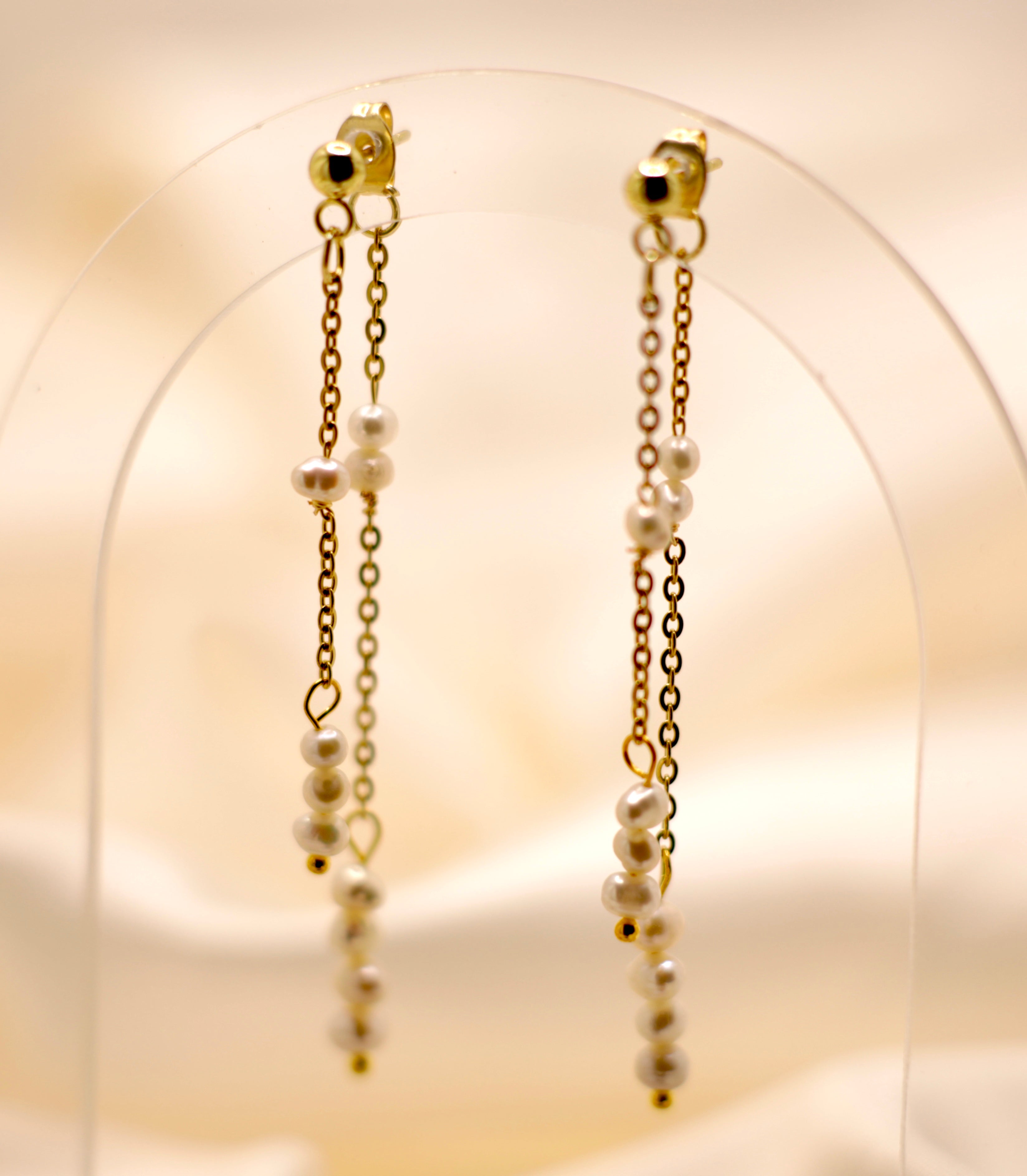 Natural Pearl Beaded Dangle Earrings