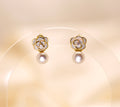Natural Pearl & White Flower Stud Earrings