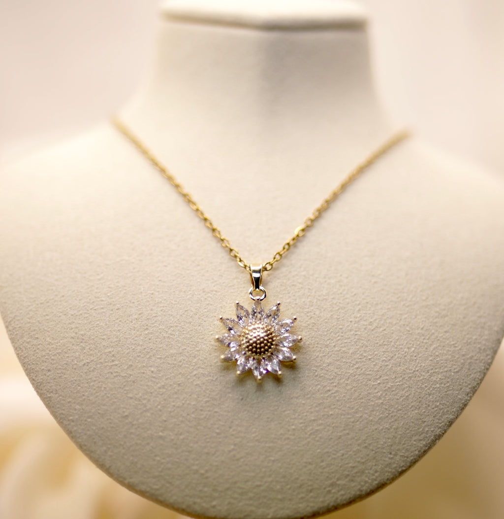 Cubic Zirconia Sunflower Necklace