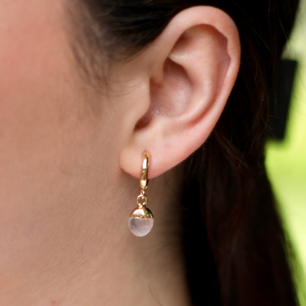 Rose Quartz Huggie Earrings