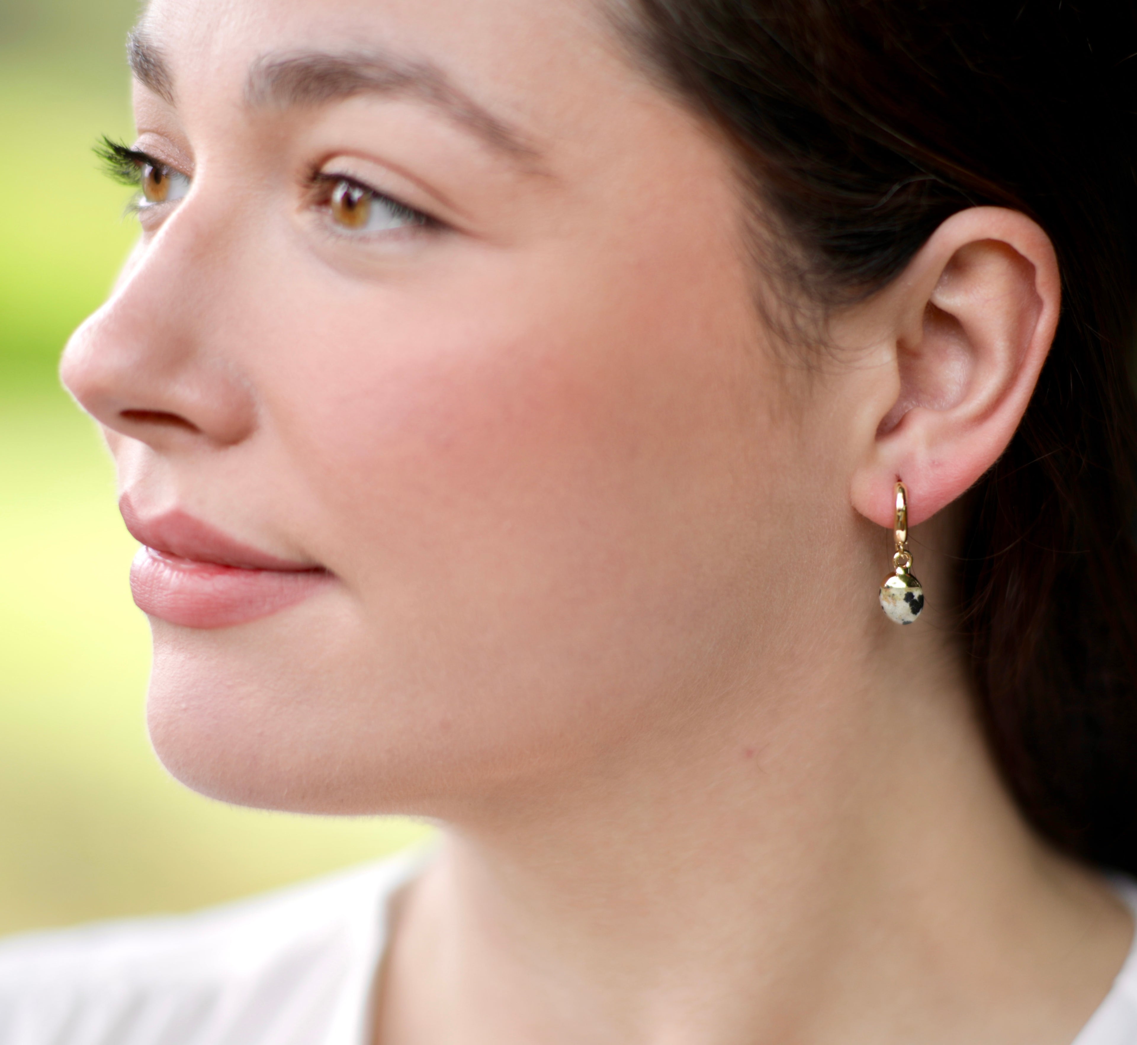 Dalmatian Jasper Huggie Earrings
