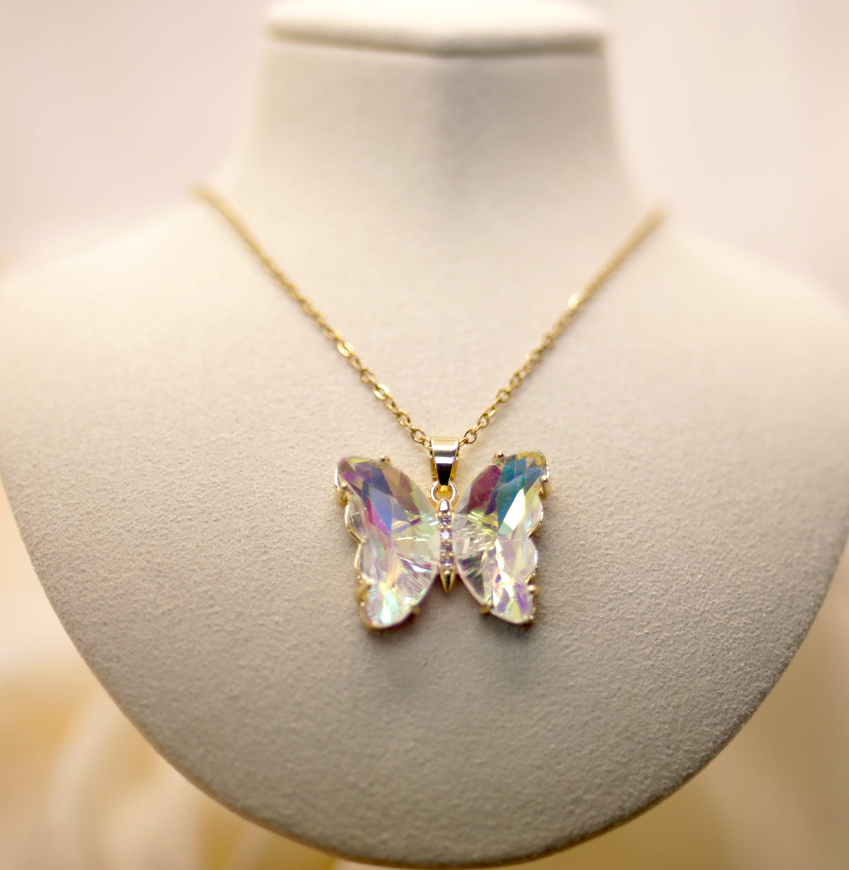 Clear Glass Butterfly Necklace