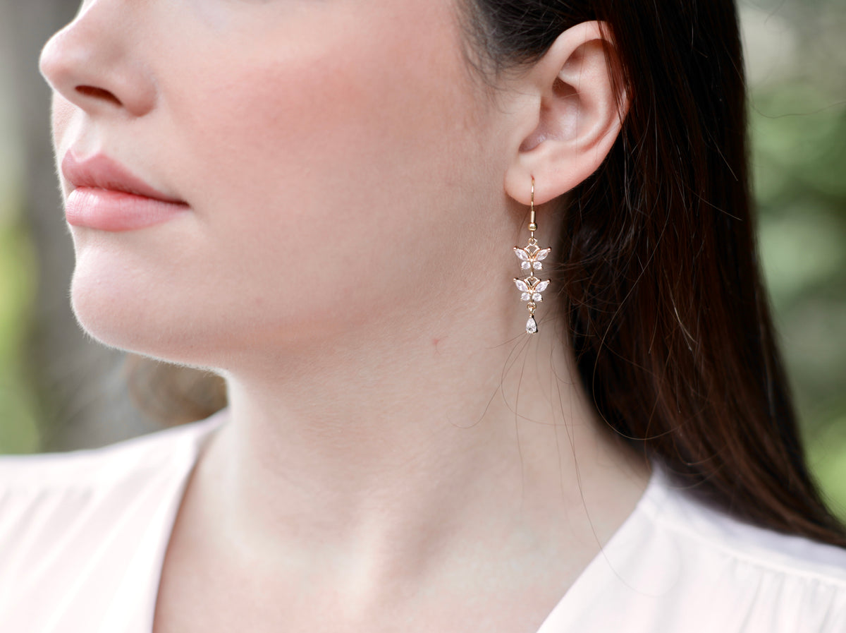 Cubic Zirconia Butterfly Drop Earrings